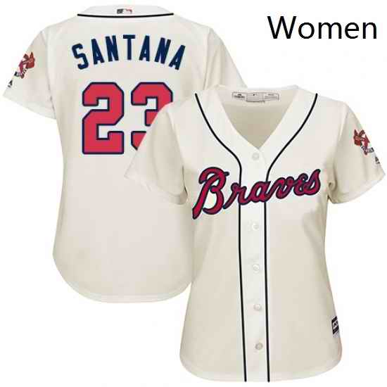 Womens Majestic Atlanta Braves 23 Danny Santana Replica Cream Alternate 2 Cool Base MLB Jersey